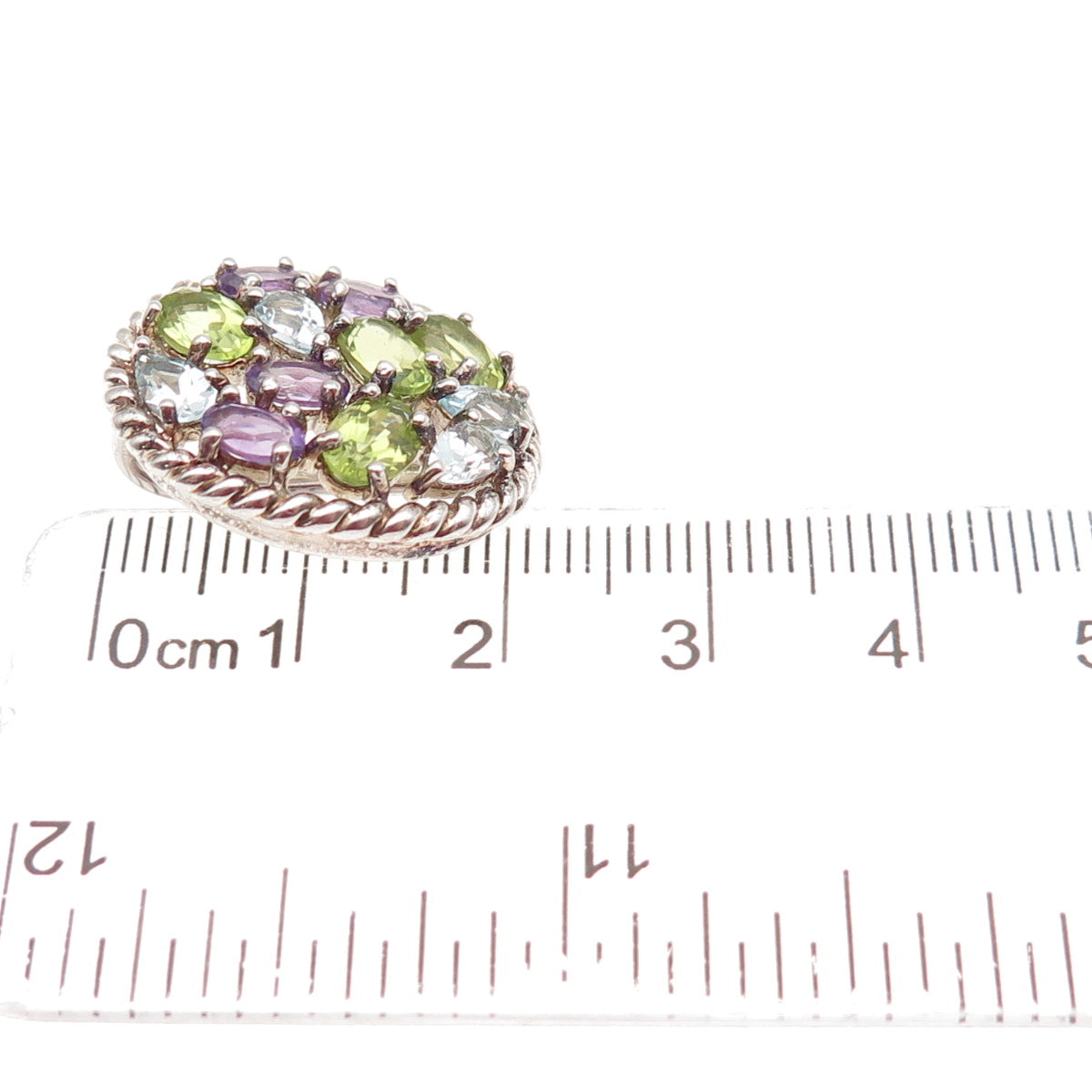925 Sterling Silver Real Blue Topaz Peridot Amethyst Cluster Slide Mini Pendant