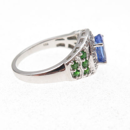 925 Sterling Silver Real Tanzanite Peridot & White Topaz Ring Size 8