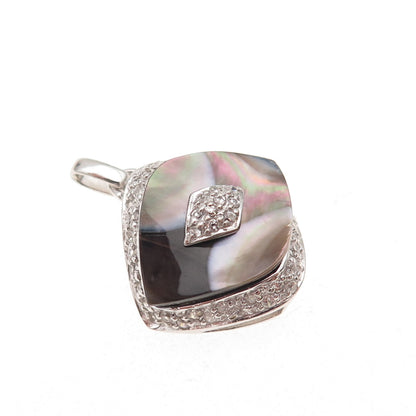 Han 925 Sterling Silver Real Abalone Shell & C Z Evil Eye Charm Pendant