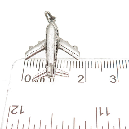 925 Sterling Silver Vintage Airplane 3D Charm Pendant