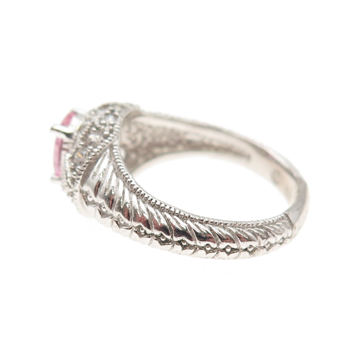 925 Sterling Silver Oval-Cut Pink & Round-Cut White C Z Ring Size 6.25