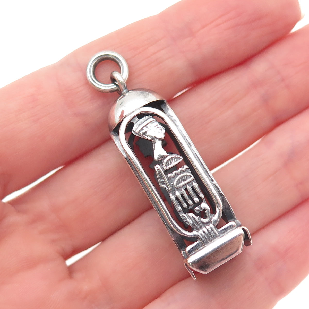 800 Silver Vintage Egyptian Pharaoh Cartouche Oxidized Charm Pendant