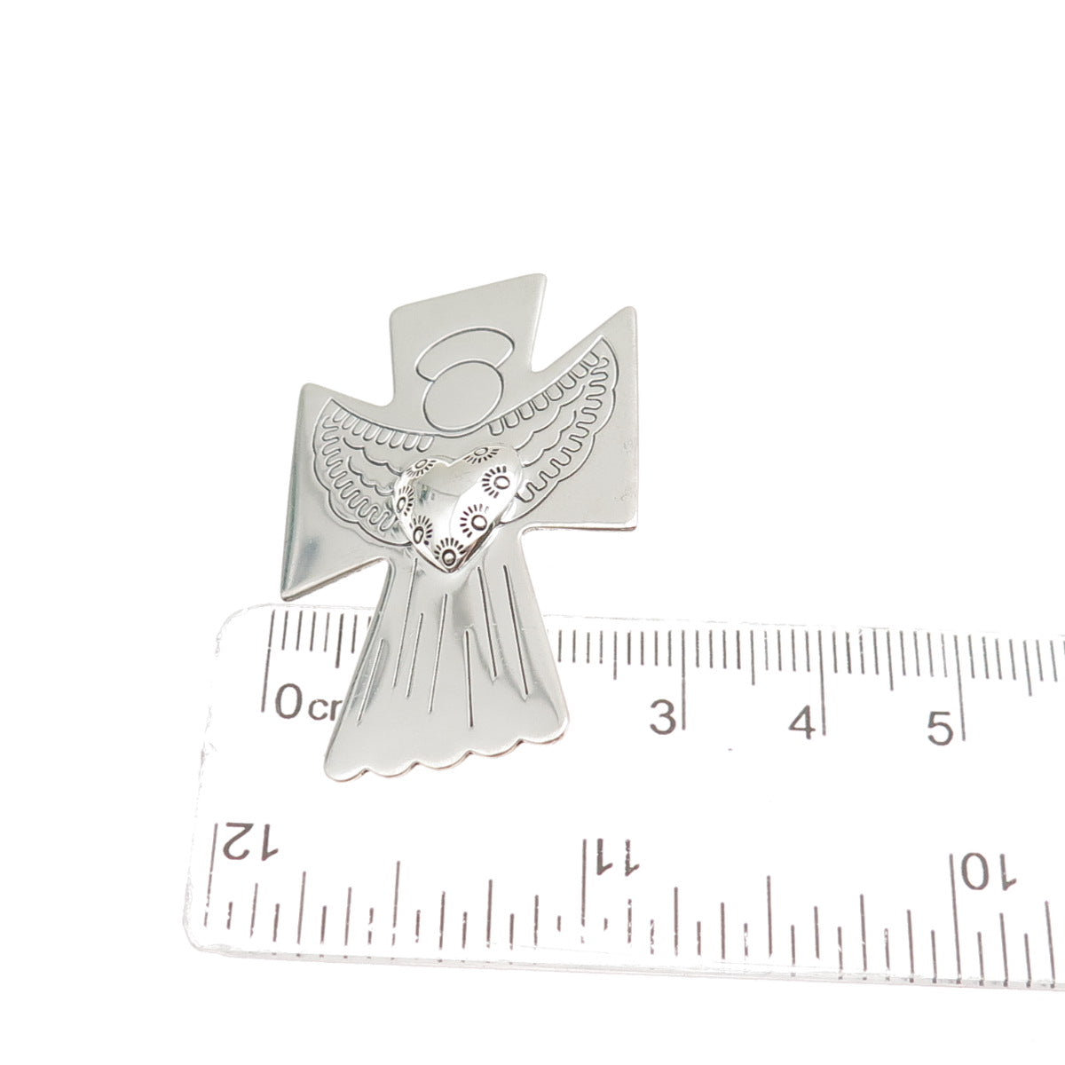 Carolyn Pollack 925 Sterling Vintage Angel Heart Cross Pin Brooch Slide Pendant