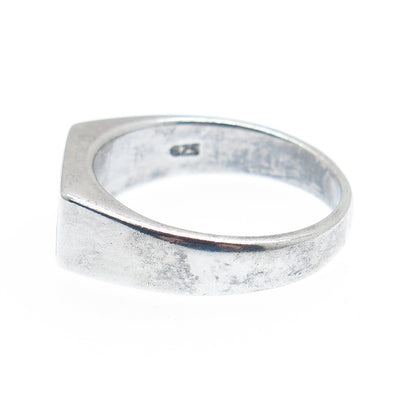 925 Sterling Silver Vintage Enamel Rainbow Signet Oxidized Ring Size 9