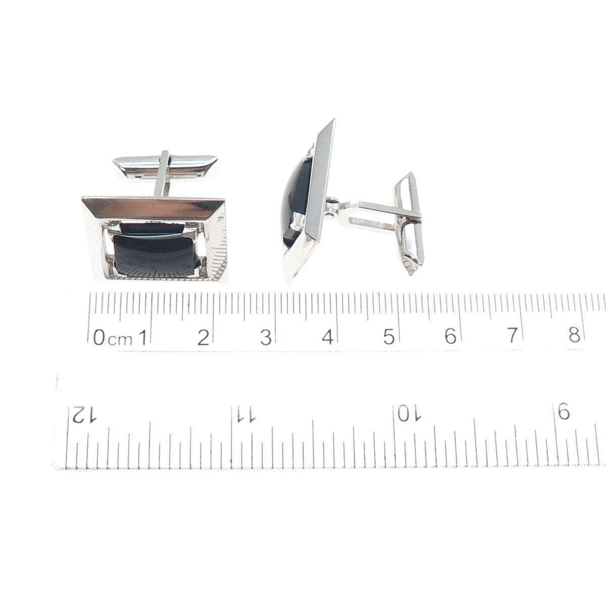 925 Sterling Silver Vintage Real Black Onyx Cufflinks PAT. 2472958