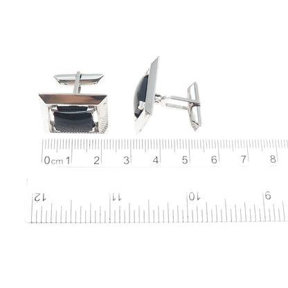 925 Sterling Silver Vintage Real Black Onyx Cufflinks PAT. 2472958