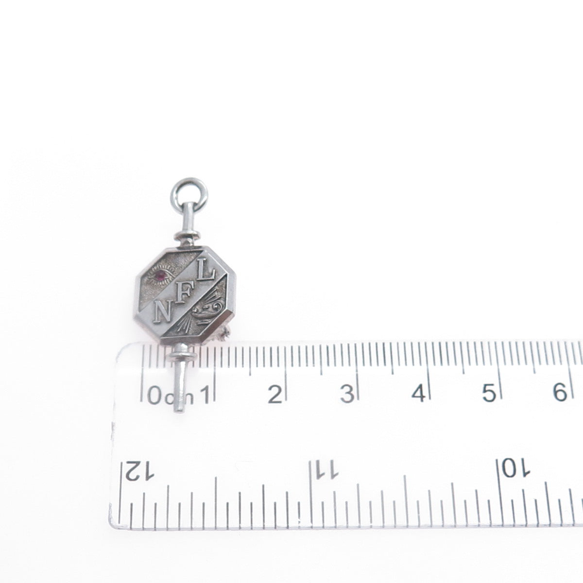 925 Sterling Silver Antique Real Ruby National Forensics League Key Pin Brooch