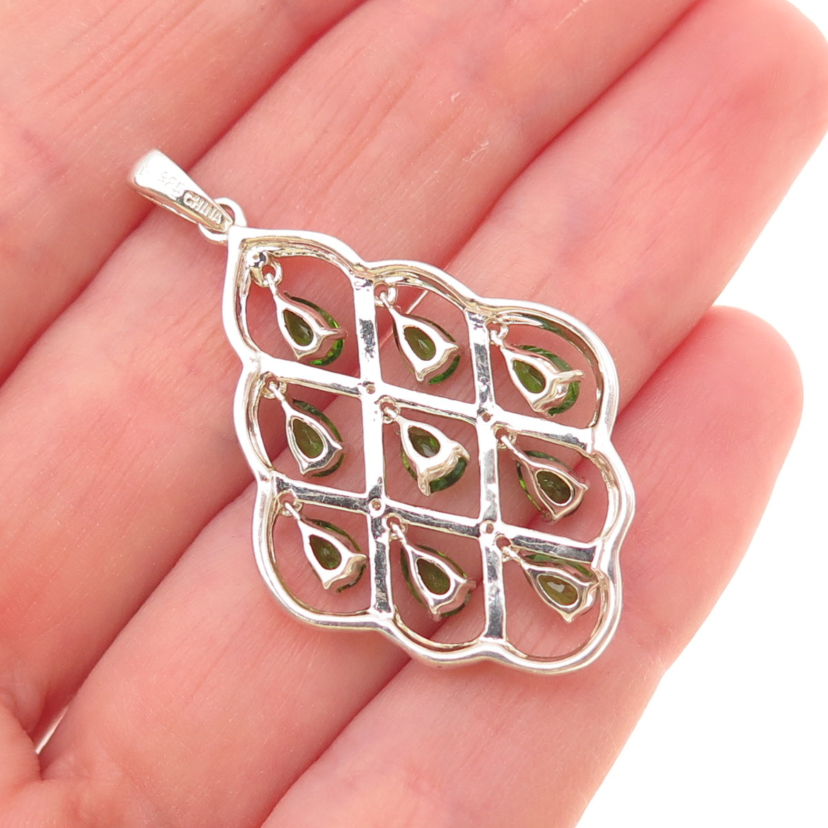 MICHELLE ALBALA 925 Sterling Real Diamond Accent & Peridot Chandelier Pendant