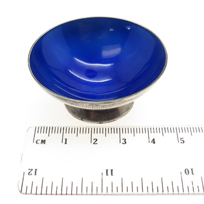 VOLMER BAHNER 925 Sterling Silver Vintage Denmark Guilloche Enamel Blue Bowl