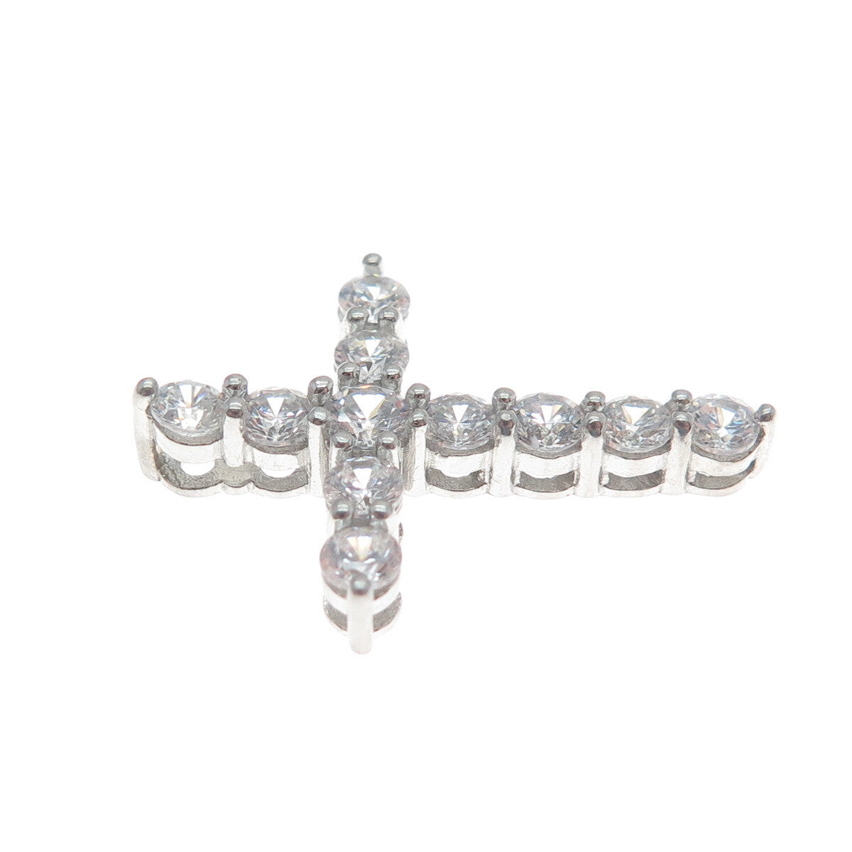 925 Sterling Silver Round-Cut Shaped C Z Cross Pendant
