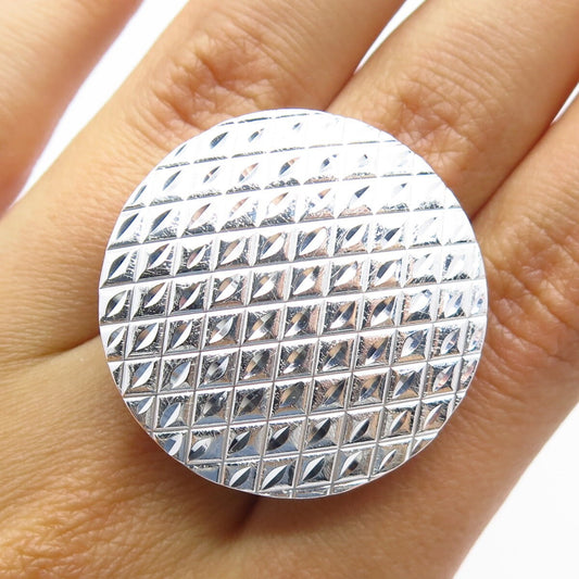 925 Sterling Silver Vintage Italy Itaor Textured Wide Ring Size 9