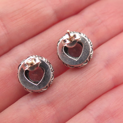 925 Sterling Silver 14K Gold Vintage Real Blue Topaz Oxidized Stud Earrings