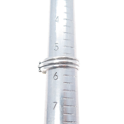 14K Gold 925 Sterling Silver Vintage Modernist Ribbed Oxidized Ring Size 5.75