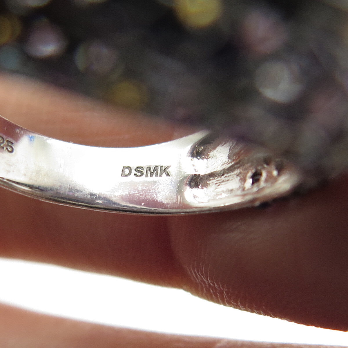 DSMK 925 Sterling Silver Real Multi-Color Gemstone Cushion Ring Size 7.25