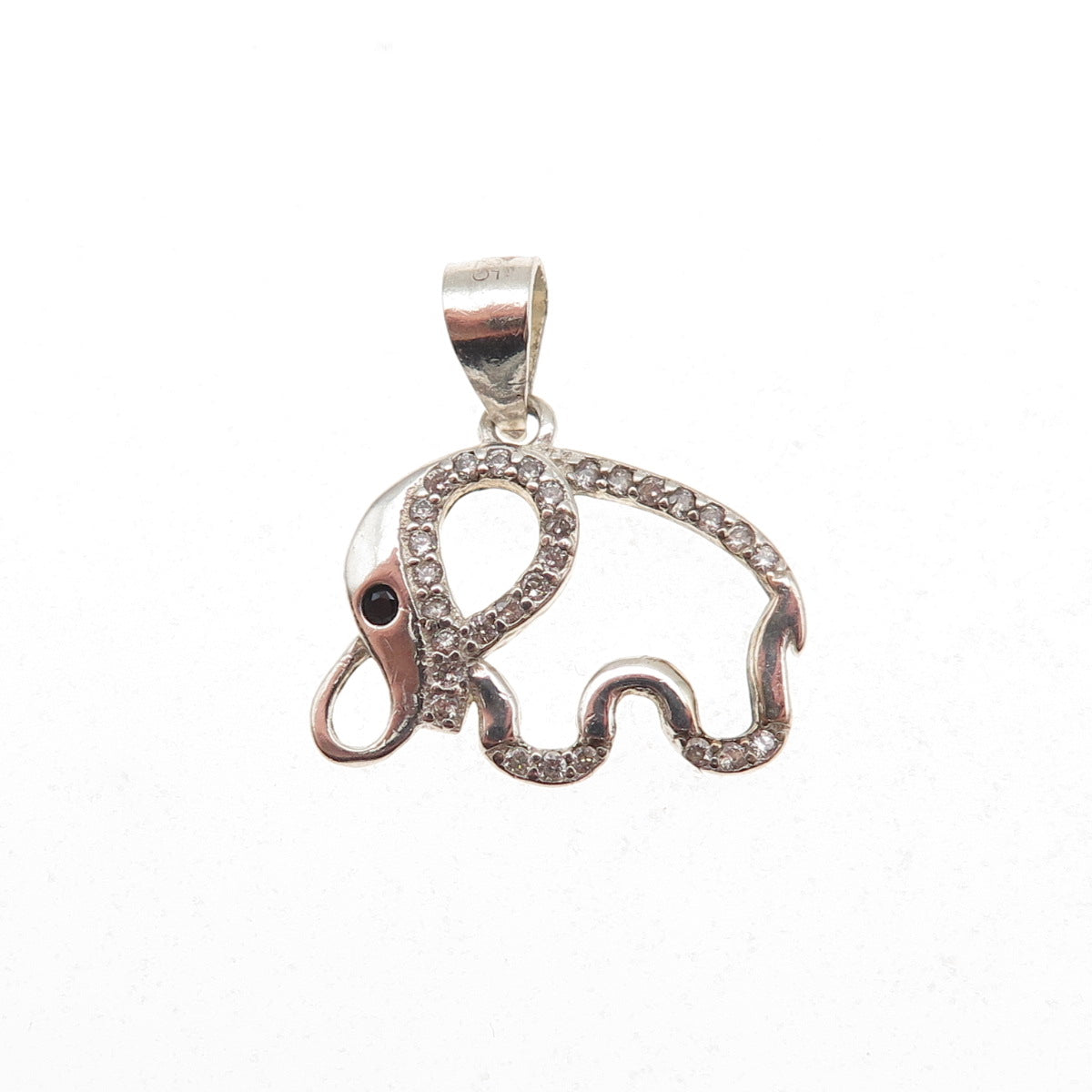 925 Sterling Silver Round-Cut Black & White C Z Elephant Mini Charm Pendant