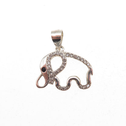 925 Sterling Silver Round-Cut Black & White C Z Elephant Mini Charm Pendant