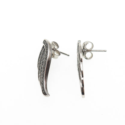 925 Sterling Silver Real Round-Cut Black Diamond Angel Wings Earrings
