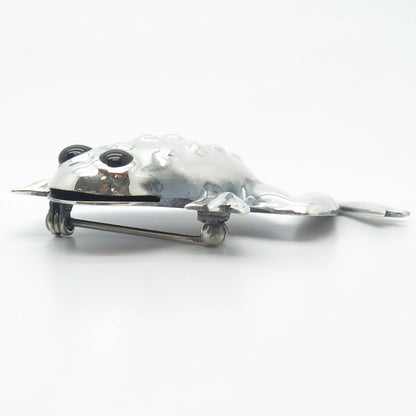 925 Sterling Silver Vintage Mexico Black Onyx Gem Frog For Good Luck Pin Brooch