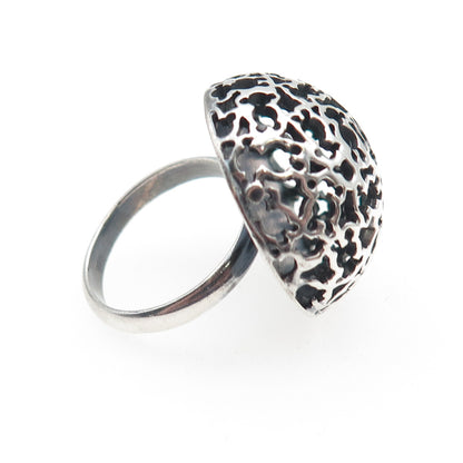 925 Sterling Silver Vintage Modernist Teddy Bear Dome Oxidized Ring Size 8