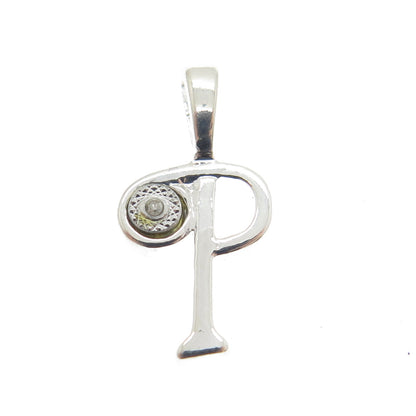 925 Sterling Silver Real White Diamond Letter "P" Initial Pendant