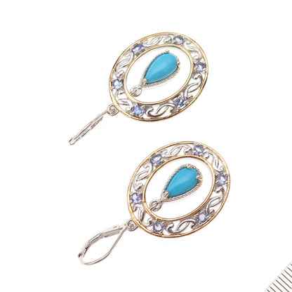 Chuck Clemency 925 Sterling Silver Real Turquoise & Tanzanite Dangle Earrings