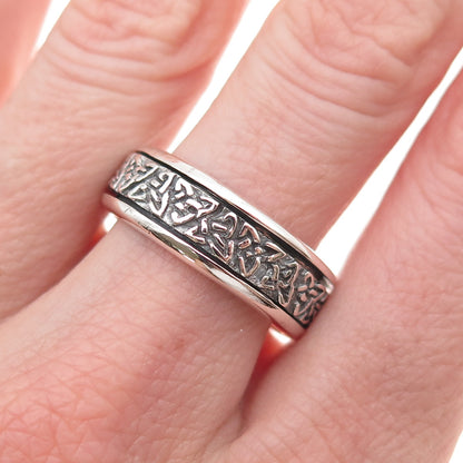 925 Sterling Silver Vintage Celtic Trinity Rotating Band Ring Size 9