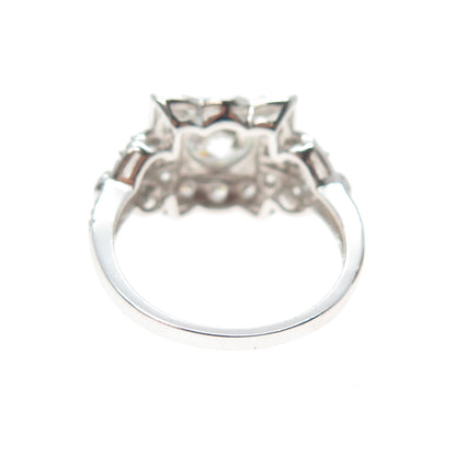 925 Sterling Silver Round & Princess-Cut C Z Sparkle Square Ring Size 9