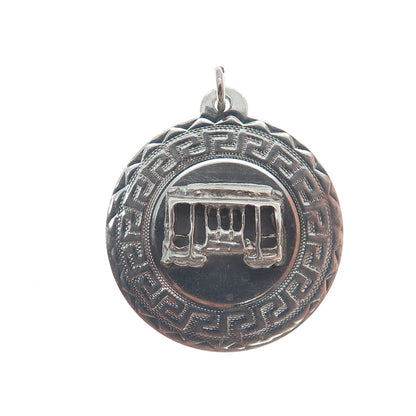 SASCO 925 Sterling Silver Vintage Cable Car Greek Key Round Tag Pendant