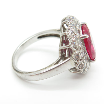 925 Sterling Silver Lab-Created Ruby & Round-Cut Shaped C Z Ring Size 7.75