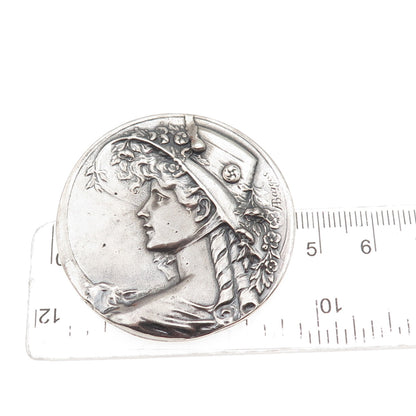 Armand Bargas 925 Sterling Silver Vintage Lady Cameo Oxidized Pin Brooch Pendant