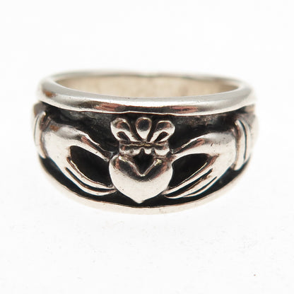 925 Sterling Silver Vintage Irish Claddagh Oxidized Ring Size 5.75