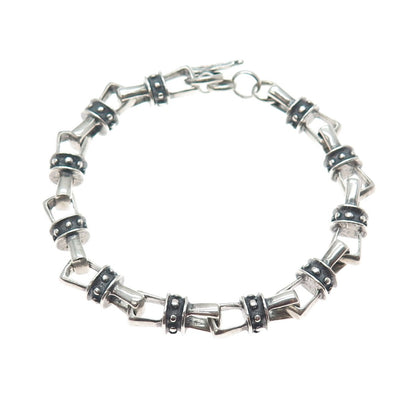 925 Sterling Silver Vintage Beaded Anchor Link Oxidized Bracelet 7"