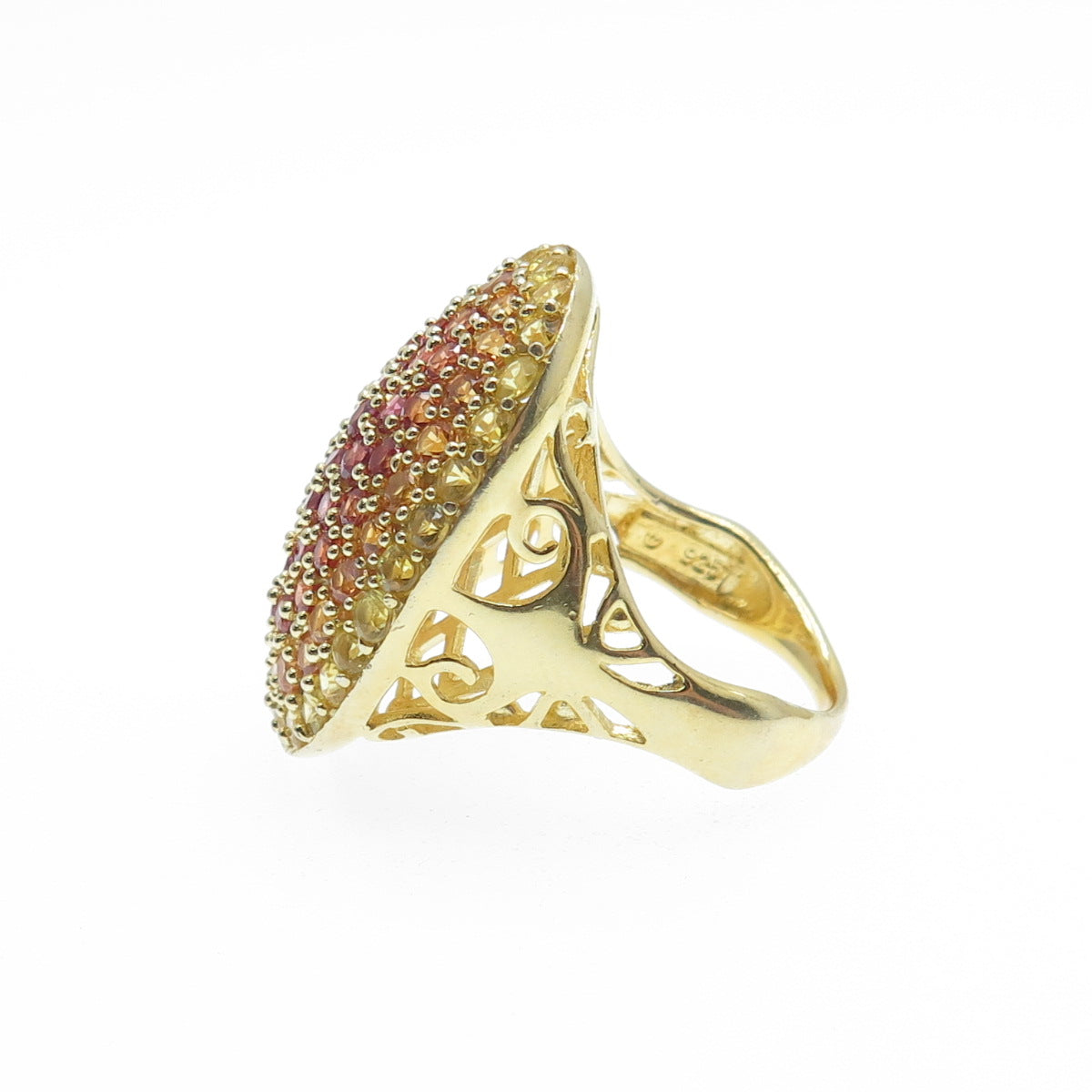 925 Sterling Silver Gold Plated Real Multi-Color Round-Cut Topaz Ring Size 7