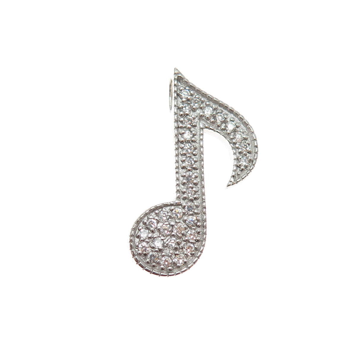 925 Sterling Silver Round-Cut C Z Music Note Slide Charm Pendant