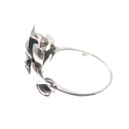 925 Sterling Silver Vintage Flower Oxidized Ring Size 8