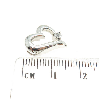 925 Sterling Silver Real Round-Cut Diamond Heart Minimalist Slide Pendant