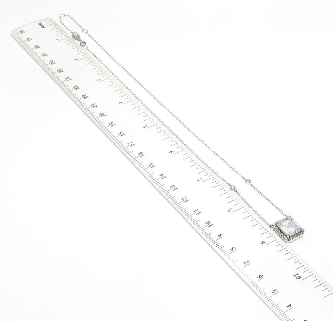 925 Sterling Silver Emerald & Round-Cut C Z Station Cable Chain Necklace 16-18"