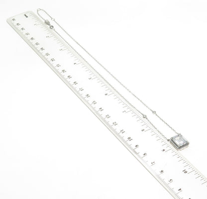 925 Sterling Silver Emerald & Round-Cut C Z Station Cable Chain Necklace 16-18"