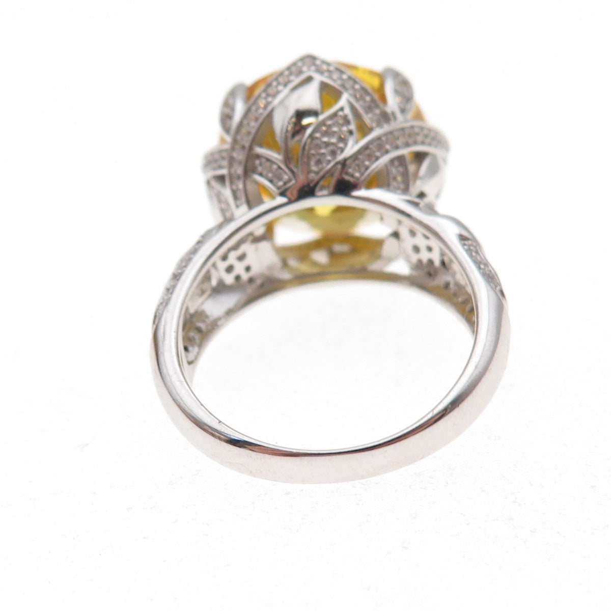 925 Sterling Silver Round-Cut Canary & White C Z Statement Ring Size 7.25
