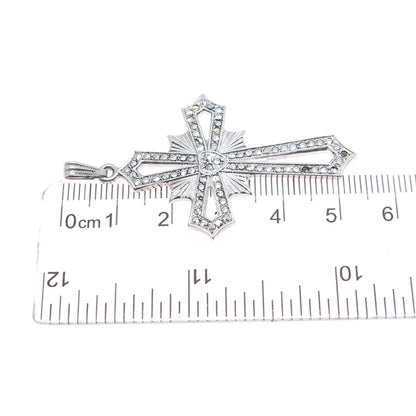 925 Sterling Silver Antique Real Marcasite Cross Pendant (missing 6 stones)