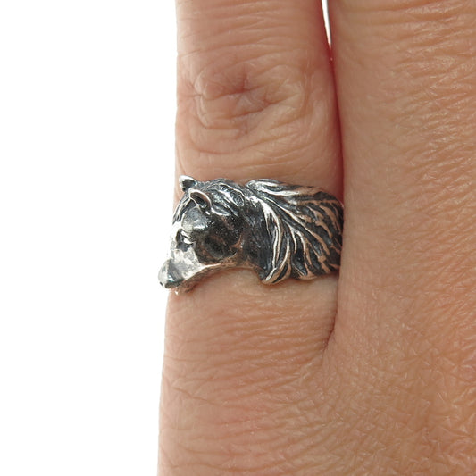 925 Sterling Silver Vintage Horse Oxidized Ring Size 4.75