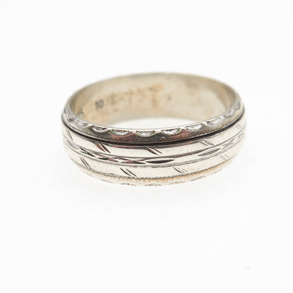 925 Sterling Silver Vintage Textured Rotating Band Ring Size 10.5