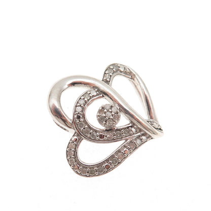 925 Sterling Silver Real Round-Cut Diamond Heart Couple Mini Slide Charm Pendant