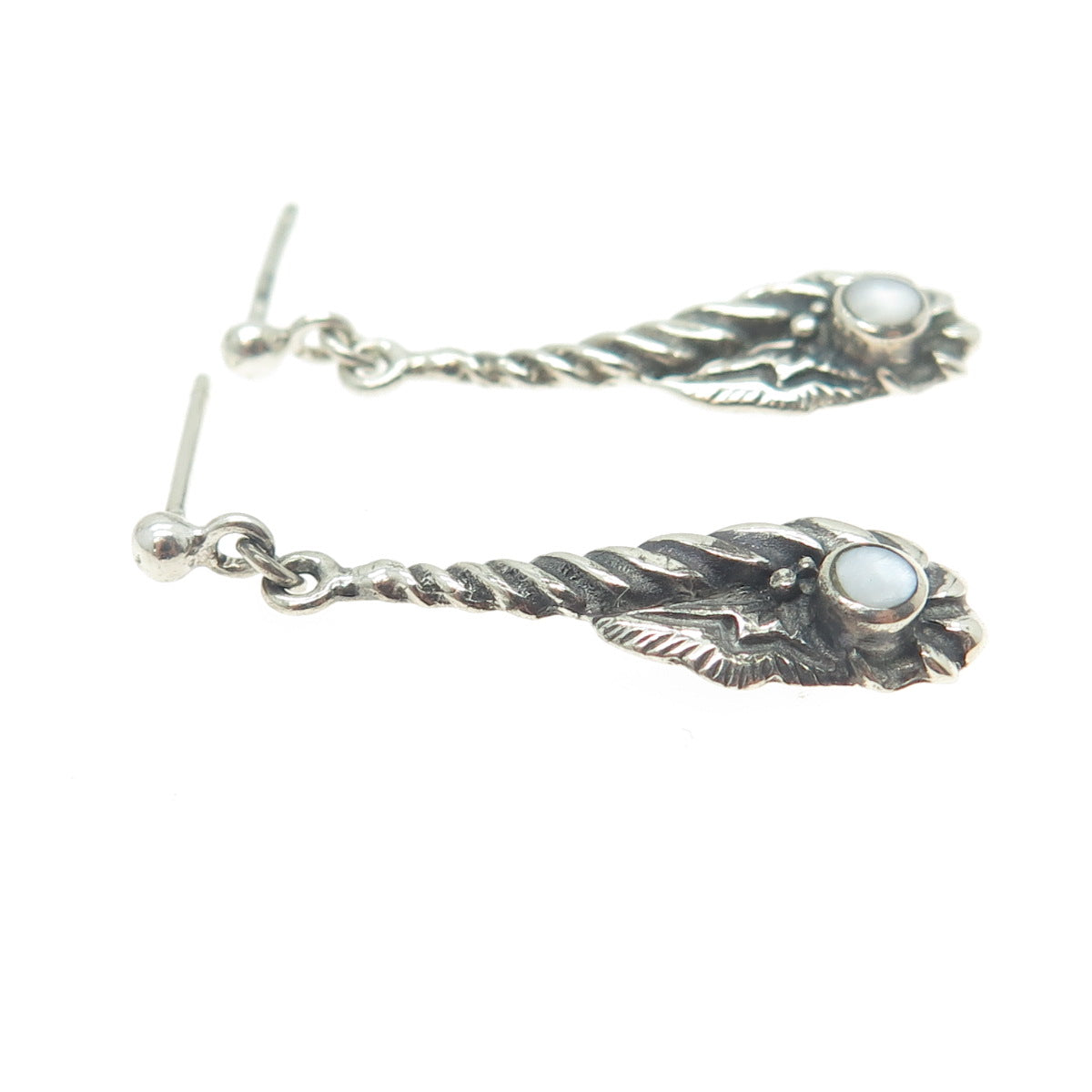 925 Sterling Silver Vintage Real Mother-of-Pearl Dangling Earrings