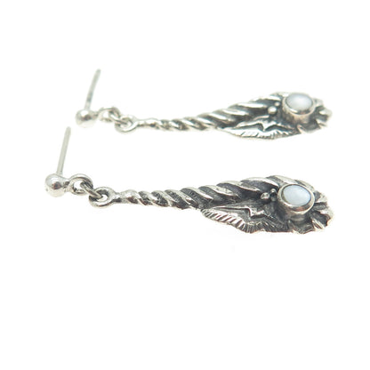 925 Sterling Silver Vintage Real Mother-of-Pearl Dangling Earrings