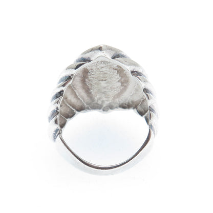 925 Sterling Silver Vintage Modernist Petal Ring Size 6