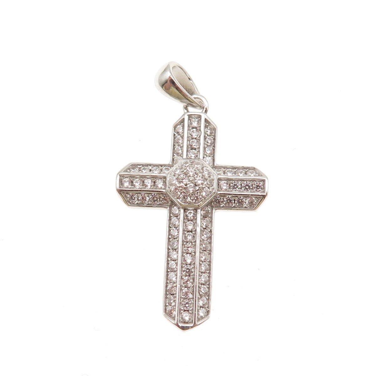 925 Sterling Silver Round-Cut C Z Sparkle Cross Charm Pendant