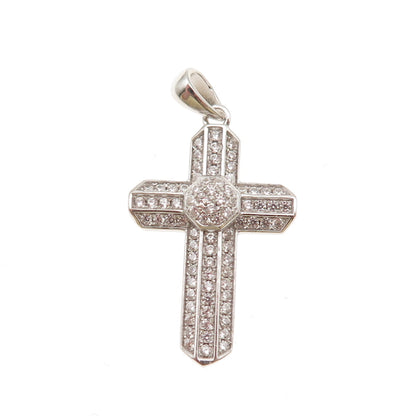 925 Sterling Silver Round-Cut C Z Sparkle Cross Charm Pendant