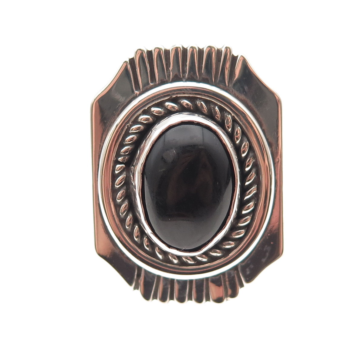 Jefferson Lee Navajo Old Pawn Sterling Silver Vintage Black Onyx Ring Size 7.5