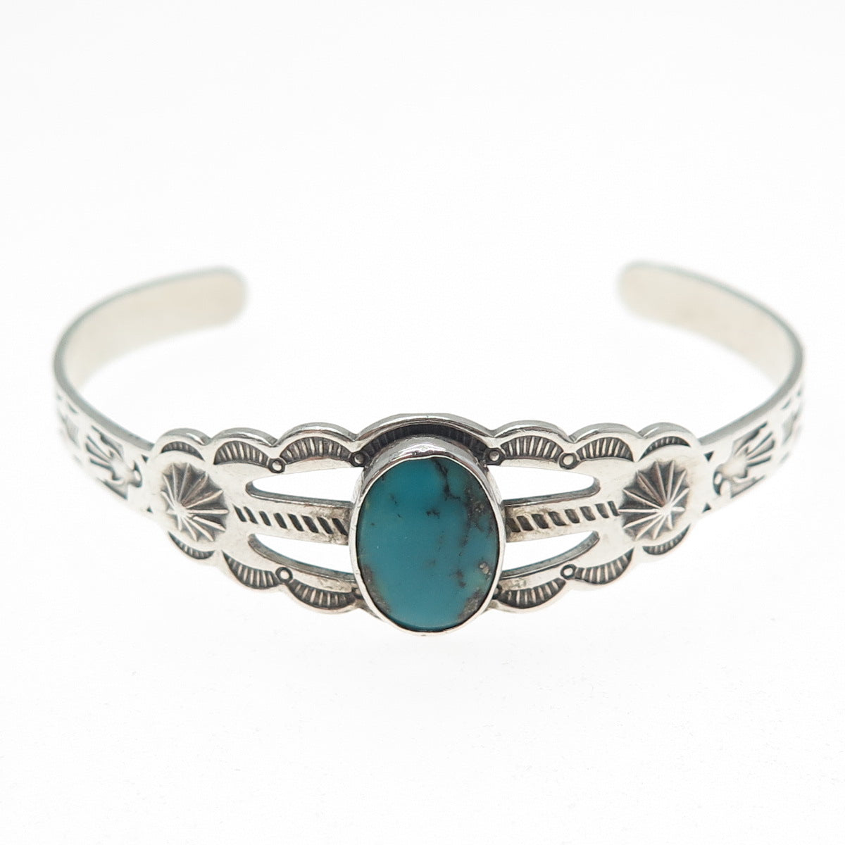 PACIFIC JEWELRY Old Pawn Sterling Vintage Turquoise Adjustable Bracelet 5.25"